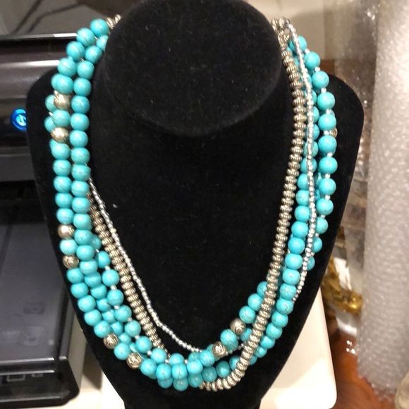 5 strand natural turquoise beads silver beads - Picture 1 of 7